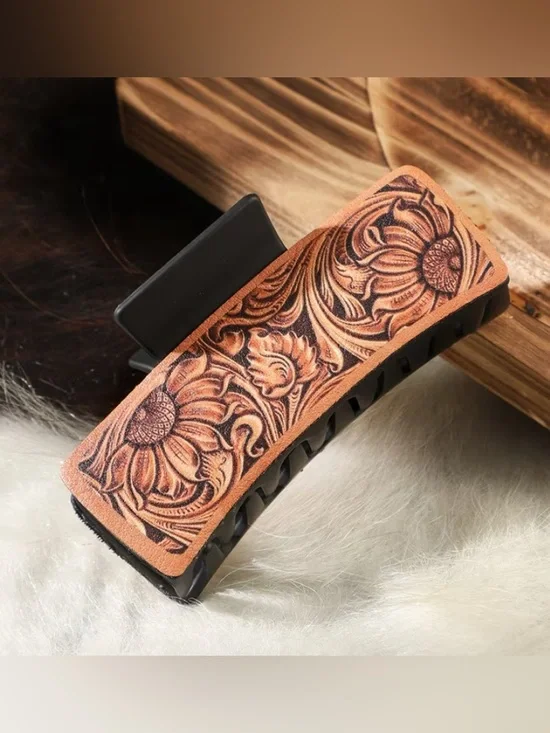 WESTERN Faux Cow Print and Floral Pattern Hair Claws Set of Two - Picture 4 of 4